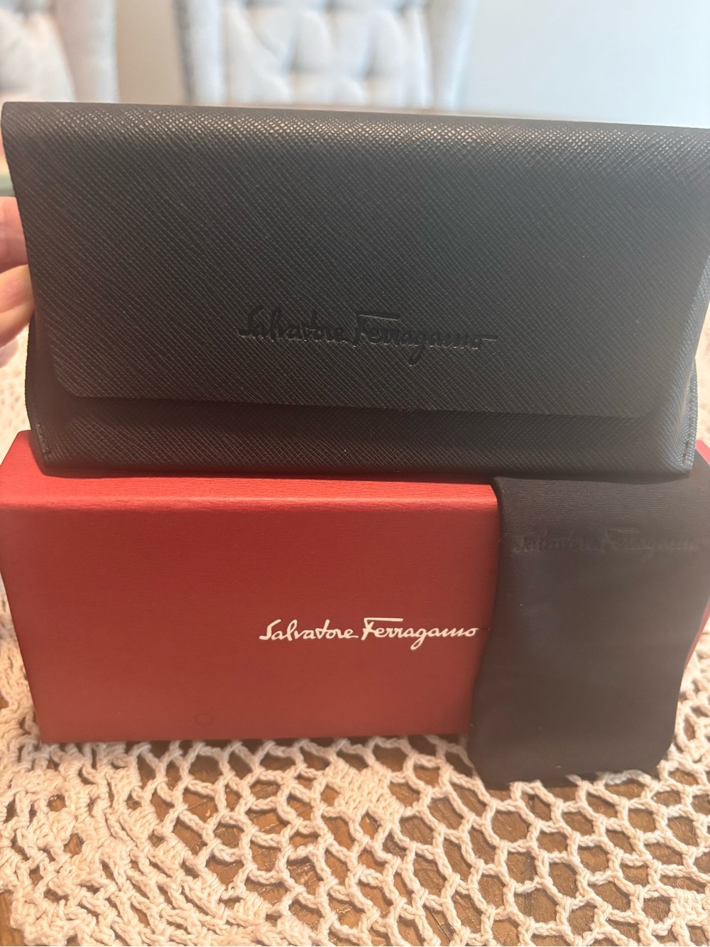 Salvatore Ferragamo Black Eyewear Case with Red Signature Box and Lens Cloth - Picture 2 of 4